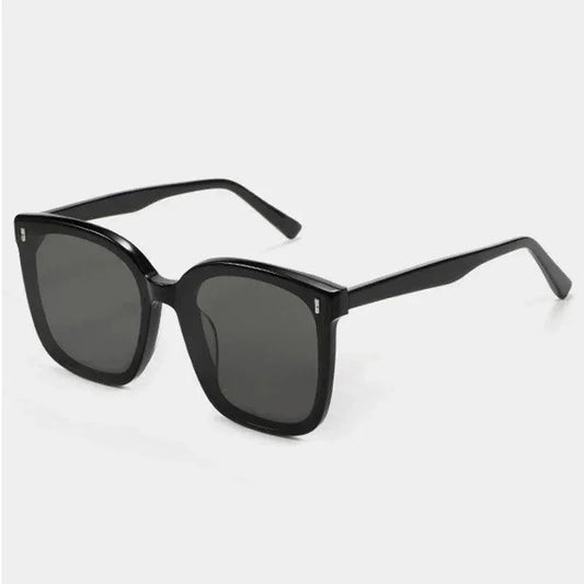Black square frame sunglasses with dark lenses, stylish unisex eyewear for daily wear