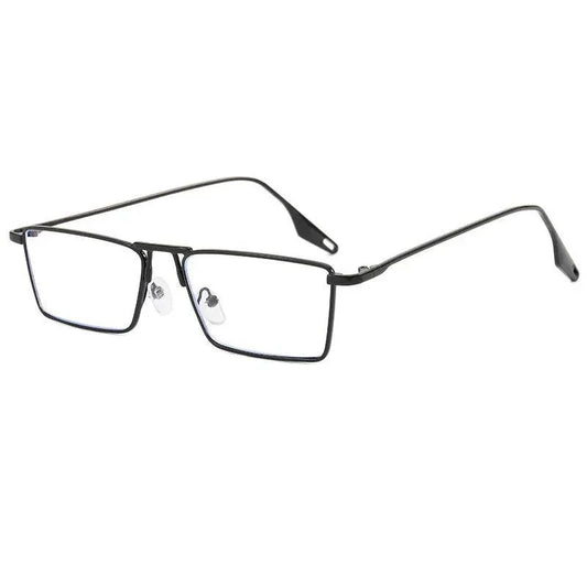Black rectangular metal eyeglass frames for men or women, stylish and lightweight for daily wear