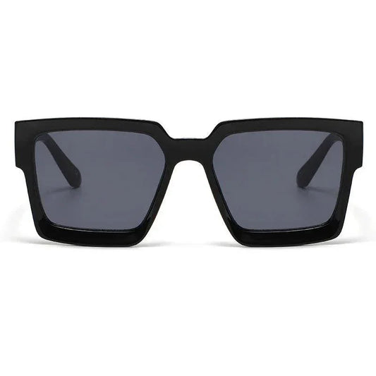 Black square frame sunglasses with dark lenses, stylish and modern eyewear for men and women