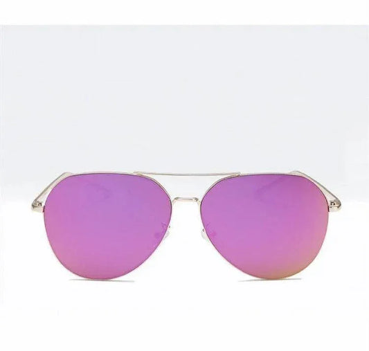 Pink mirrored aviator sunglasses with silver frame, stylish unisex eyewear for fashion or daily wear