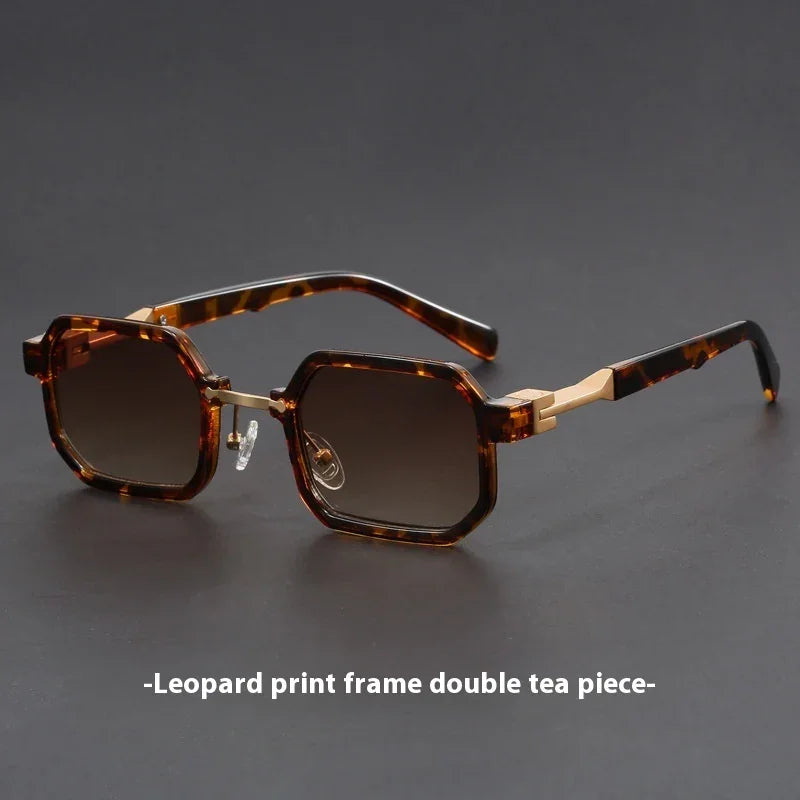 Square-shaped tortoiseshell sunglasses with brown gradient lenses on dark background