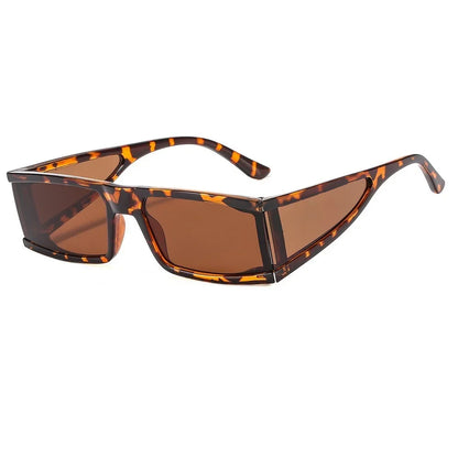 Tortoiseshell rectangular sunglasses with brown tinted lenses on white background