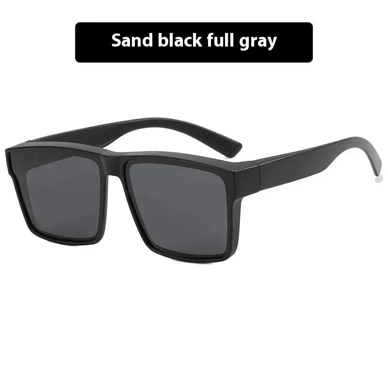 Black rectangular sunglasses with full gray lenses, stylish for men or women
