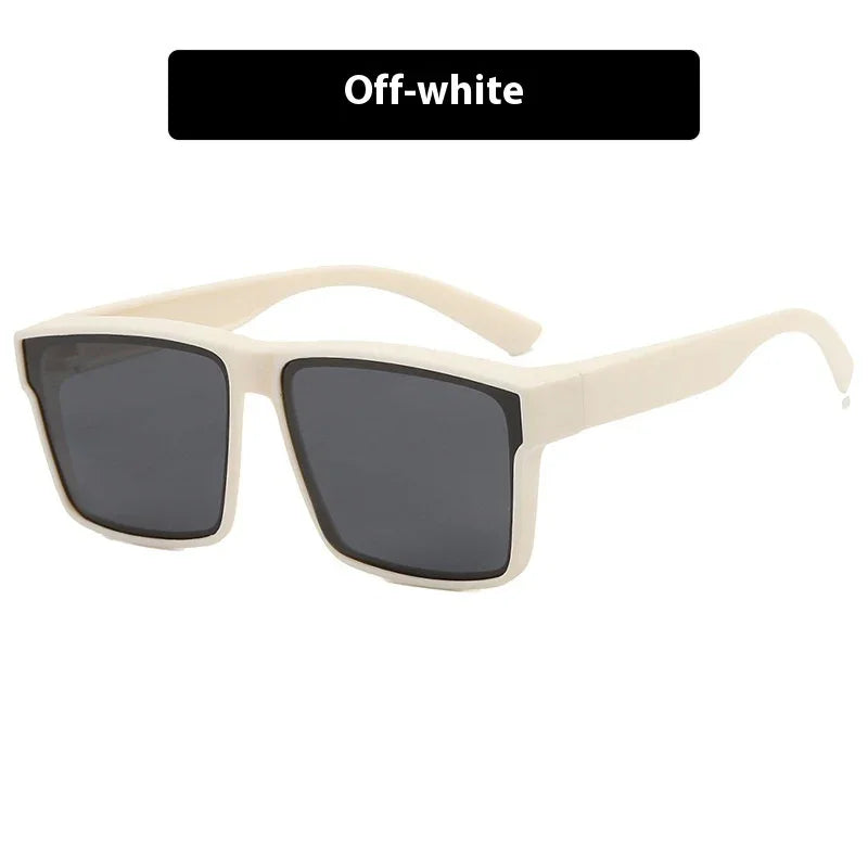 Off-white rectangular sunglasses with dark lenses and thick frames