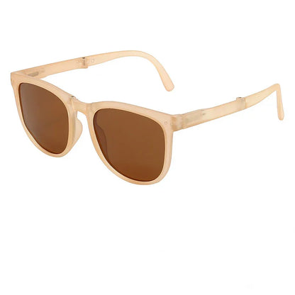 light beige translucent frame sunglasses with brown tinted lenses on white background