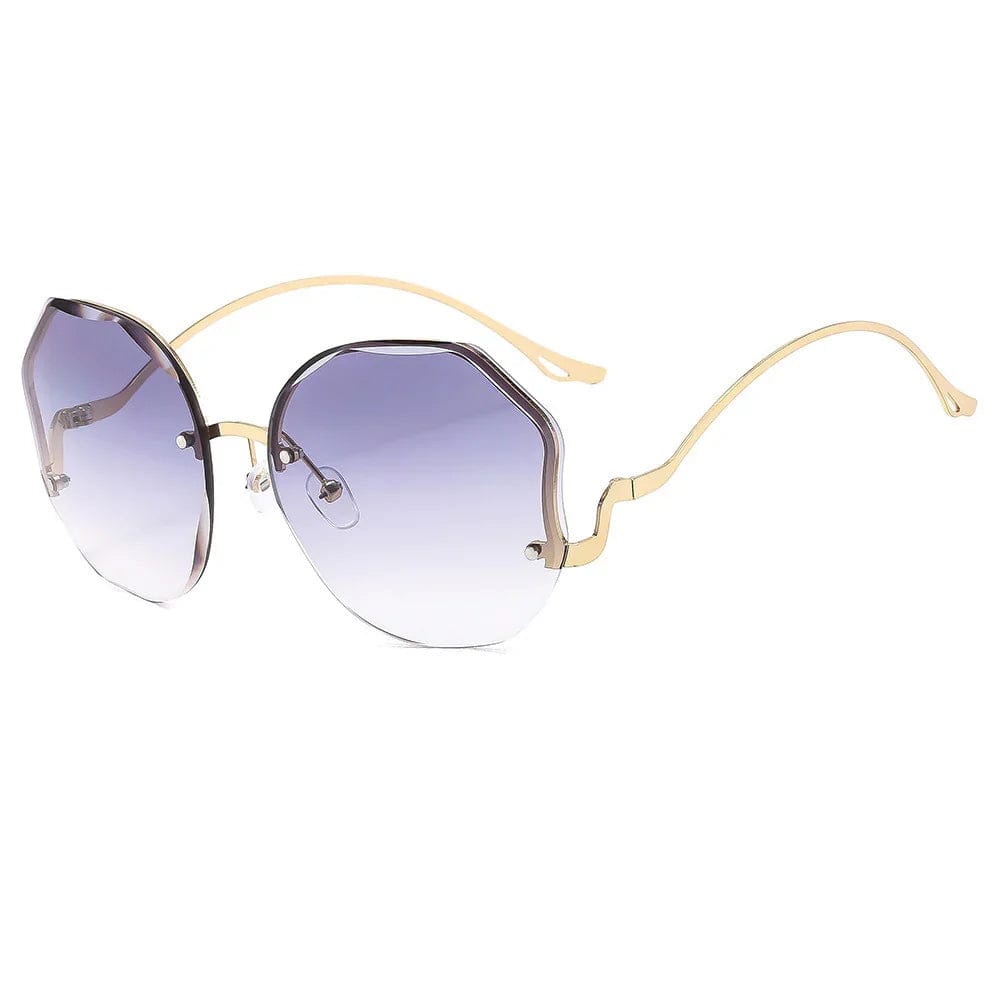 round gradient purple lens sunglasses with thin gold metal frames and arms