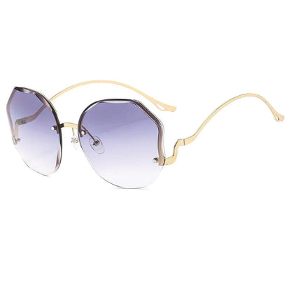round gradient purple lens sunglasses with thin gold metal frames and arms