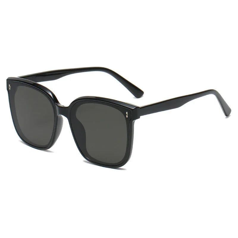 black square frame sunglasses with dark lenses on white background