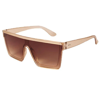 Oversized shield sunglasses with gradient brown lenses and translucent beige frame