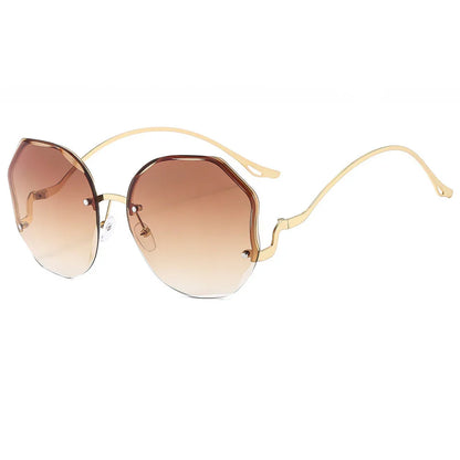 Octagonal gradient brown lenses with thin gold metal frame and temples women's sunglasses