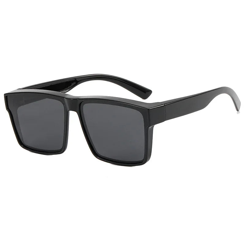 sleek black rectangular sunglasses with dark lenses and thick frames