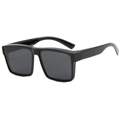 sleek black rectangular sunglasses with dark lenses and thick frames