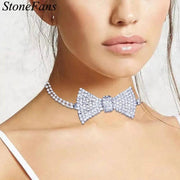 Crystal Bow Tie Choker Chain Iced Out Rhinestone Tennis Necklace