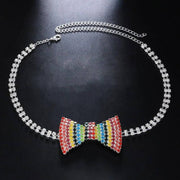 Crystal Bow Tie Choker Chain Iced Out Rhinestone Tennis Necklace