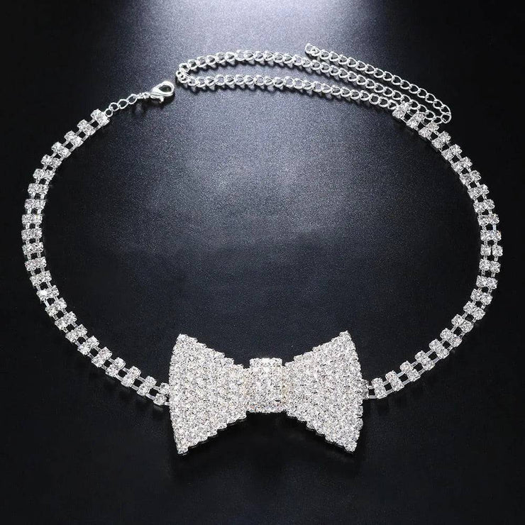 Crystal Bow Tie Choker Chain Iced Out Rhinestone Tennis Necklace