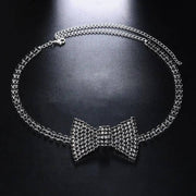 Crystal Bow Tie Choker Chain Iced Out Rhinestone Tennis Necklace