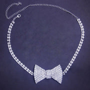 Crystal Bow Tie Choker Chain Iced Out Rhinestone Tennis Necklace