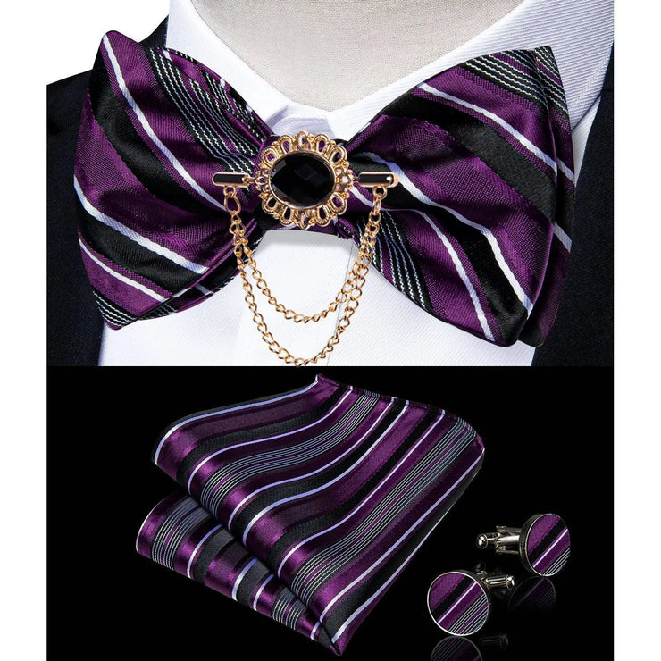 Fashion Bow Tie with Brooch Pin with matching Cufflinks