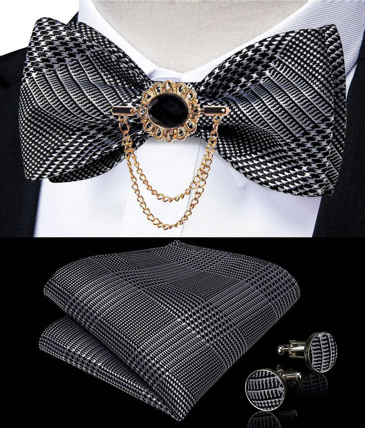 Fashion Bow Tie with Brooch Pin with matching Cufflinks