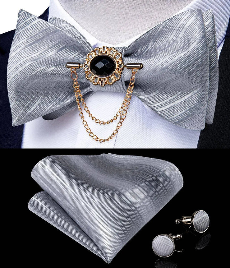 Fashion Bow Tie with Brooch Pin with matching Cufflinks