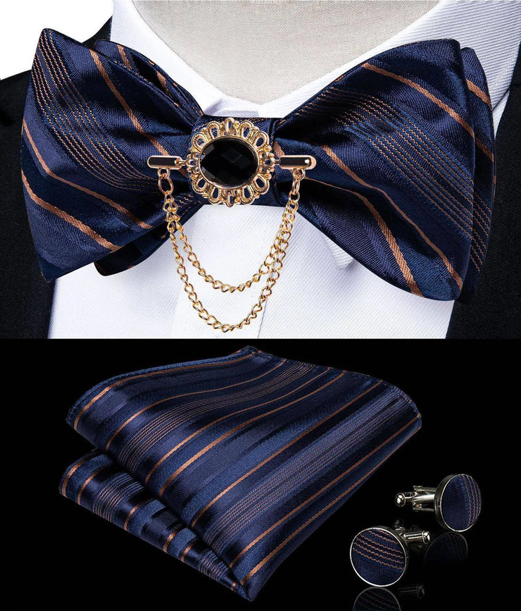 Fashion Bow Tie with Brooch Pin with matching Cufflinks