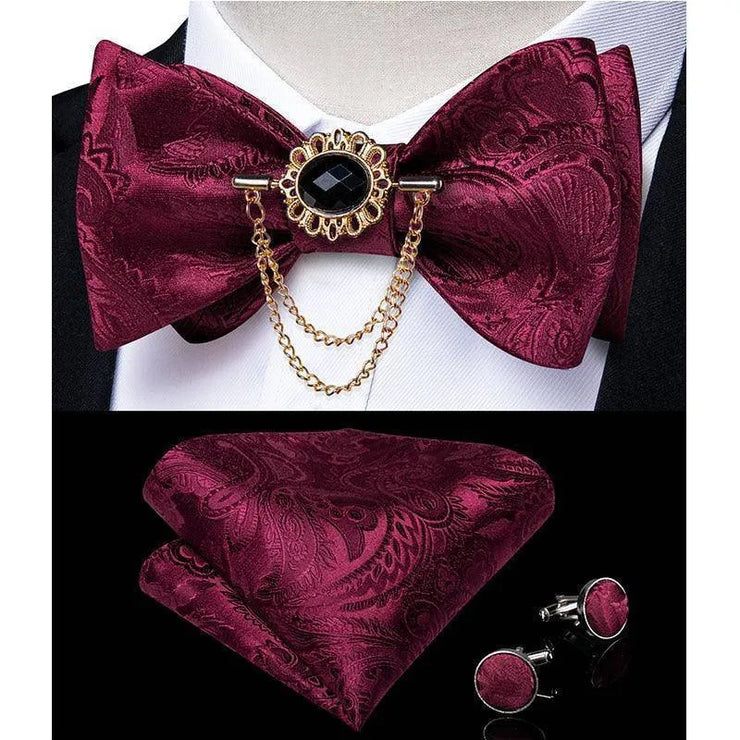 Fashion Bow Tie with Brooch Pin with matching Cufflinks