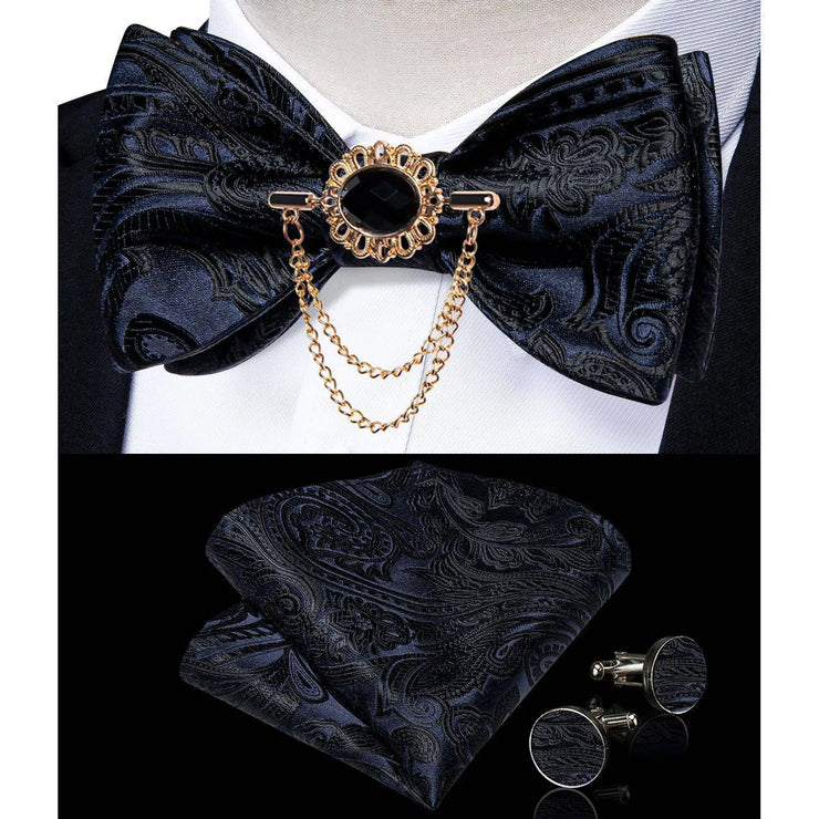 Fashion Bow Tie with Brooch Pin with matching Cufflinks