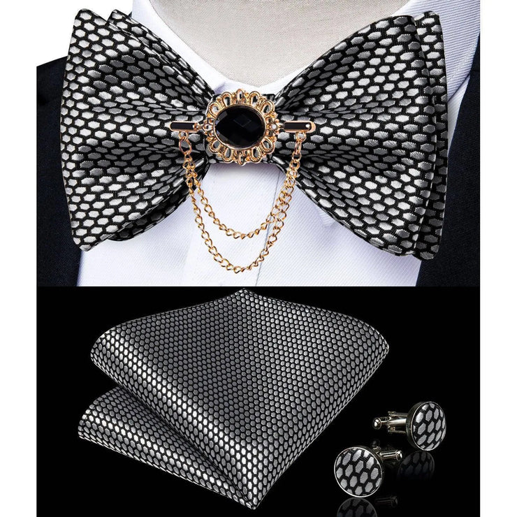 Fashion Bow Tie with Brooch Pin with matching Cufflinks