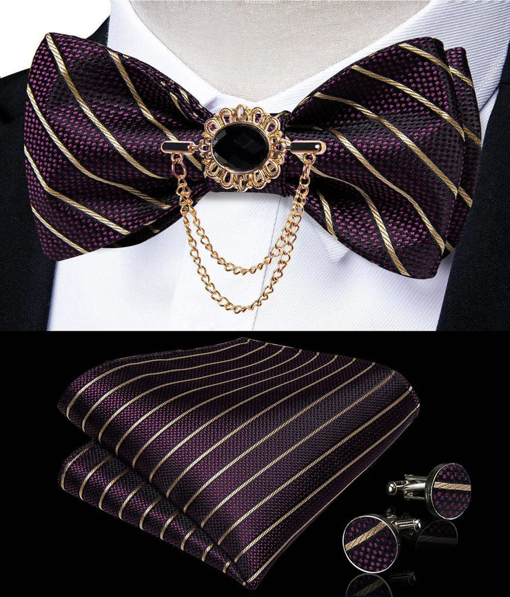 Fashion Bow Tie with Brooch Pin with matching Cufflinks