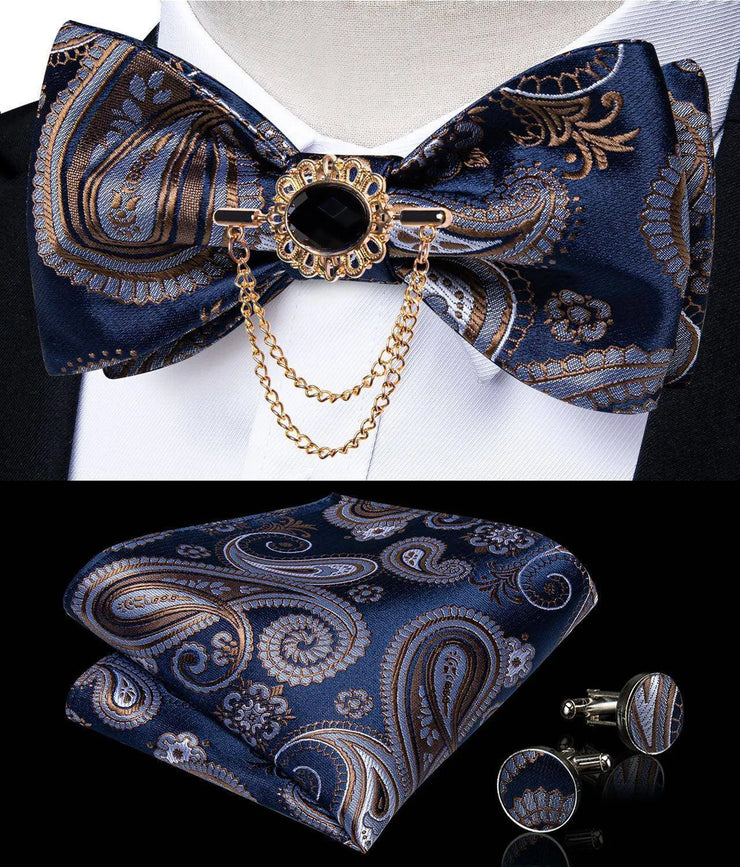 Fashion Bow Tie with Brooch Pin with matching Cufflinks