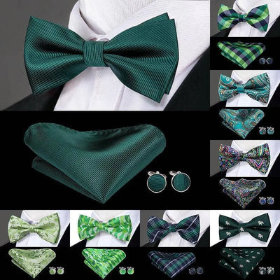 100% Silk Butterfly Bow Tie, Handkerchief and Cufflinks Set