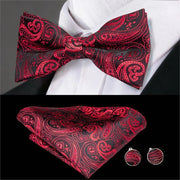 100% Silk Butterfly Bow Tie, Handkerchief and Cufflinks Set