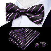 100% Silk Butterfly Bow Tie, Handkerchief and Cufflinks Set