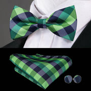 100% Silk Butterfly Bow Tie, Handkerchief and Cufflinks Set