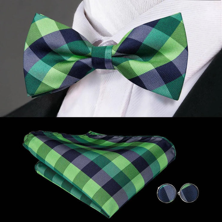 100% Silk Butterfly Bow Tie, Handkerchief and Cufflinks Set