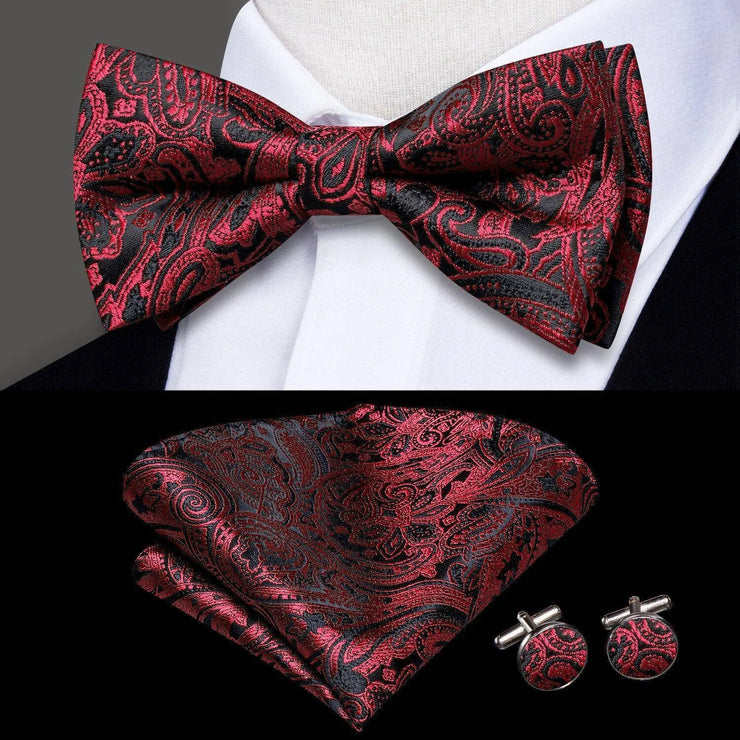 100% Silk Butterfly Bow Tie, Handkerchief and Cufflinks Set