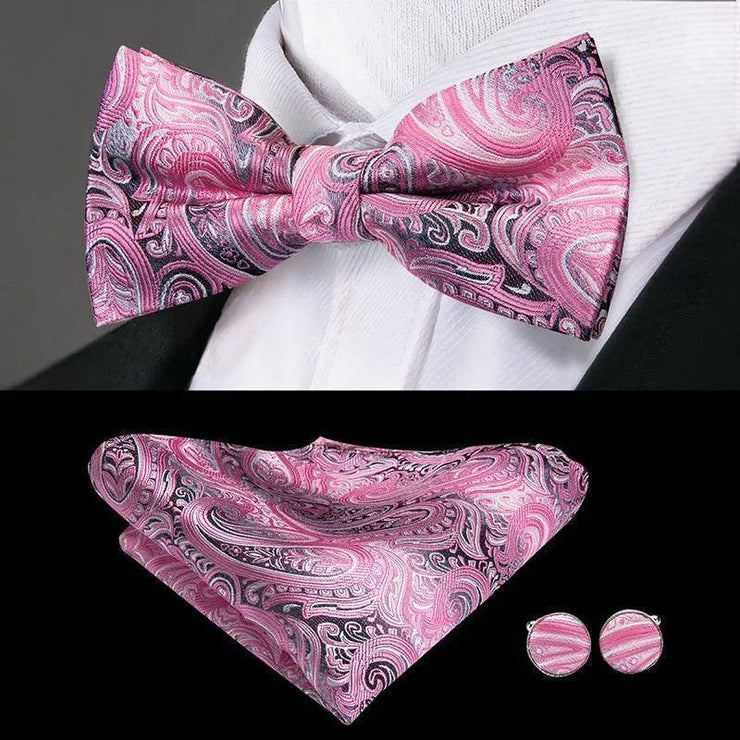 100% Silk Butterfly Bow Tie, Handkerchief and Cufflinks Set