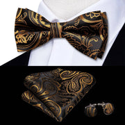 100% Silk Butterfly Bow Tie, Handkerchief and Cufflinks Set