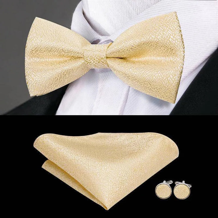 100% Silk Butterfly Bow Tie, Handkerchief and Cufflinks Set