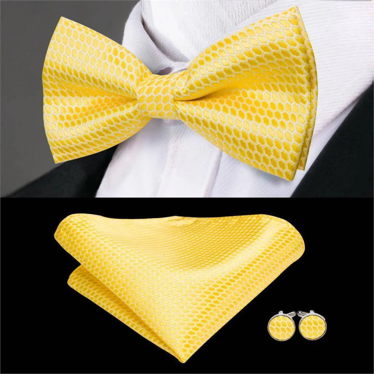 100% Silk Butterfly Bow Tie, Handkerchief and Cufflinks Set