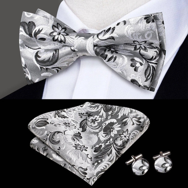 100% Silk Butterfly Bow Tie, Handkerchief and Cufflinks Set