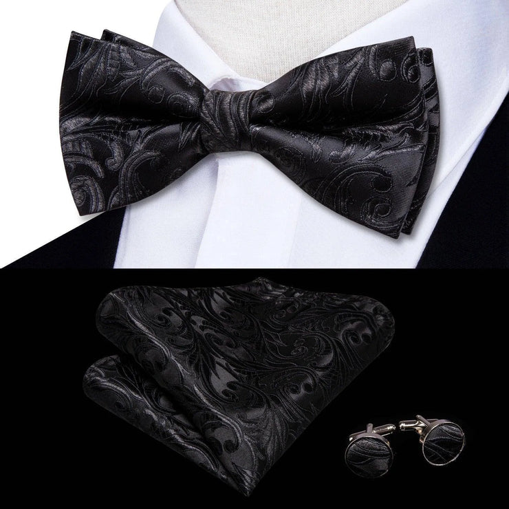 100% Silk Butterfly Bow Tie, Handkerchief and Cufflinks Set