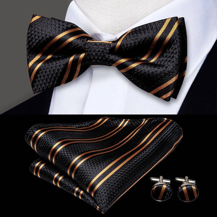 100% Silk Butterfly Bow Tie, Handkerchief and Cufflinks Set