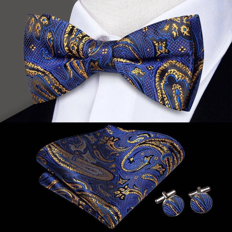 100% Silk Butterfly Bow Tie, Handkerchief and Cufflinks Set