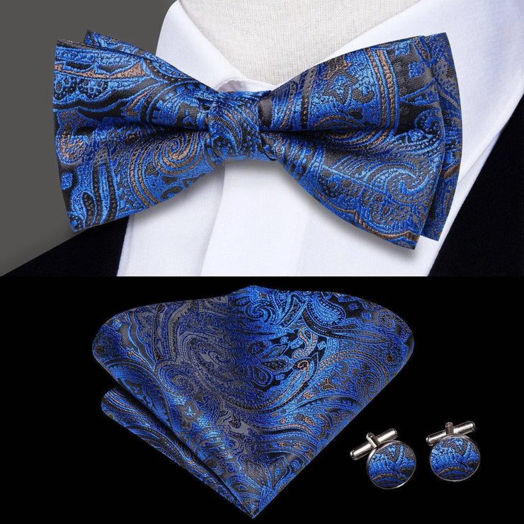 100% Silk Butterfly Bow Tie, Handkerchief and Cufflinks Set