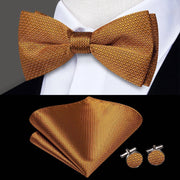 100% Silk Butterfly Bow Tie, Handkerchief and Cufflinks Set