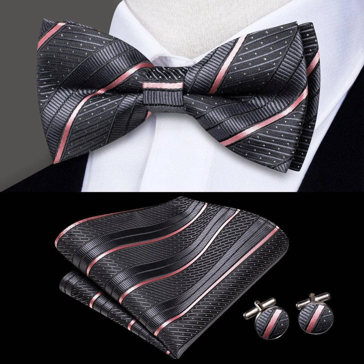 100% Silk Butterfly Bow Tie, Handkerchief and Cufflinks Set