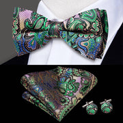 100% Silk Butterfly Bow Tie, Handkerchief and Cufflinks Set