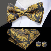 100% Silk Butterfly Bow Tie, Handkerchief and Cufflinks Set