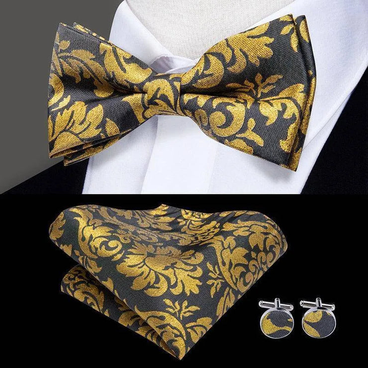 100% Silk Butterfly Bow Tie, Handkerchief and Cufflinks Set